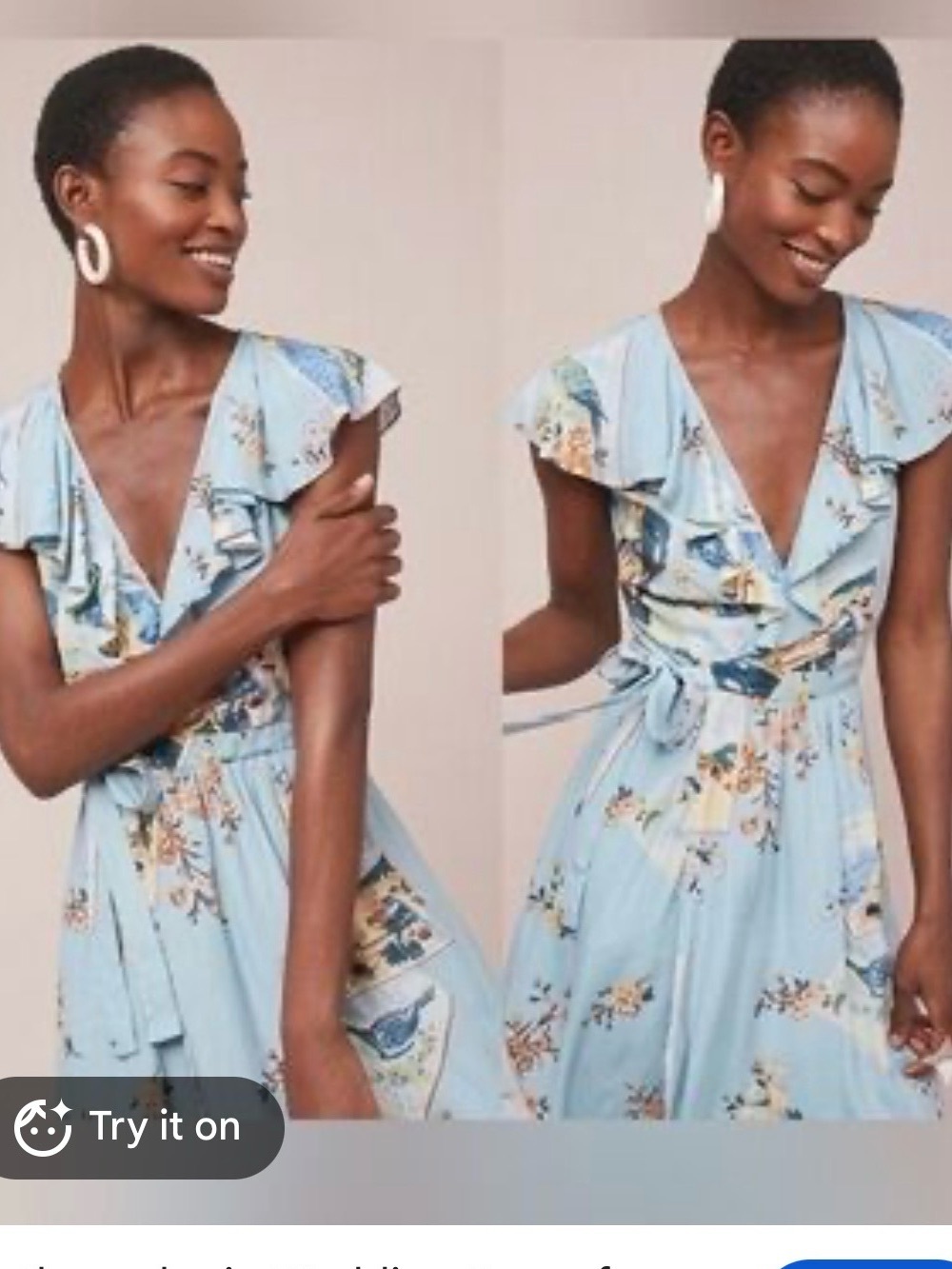 Maeve Light Blue Floral Ruffle Wrap Maxi Dress